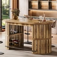 thumbnail image 1 of Tribesigns Oval Bar Table with Semi-Arc Storage Shelves, Wooden Bar Counter Table for Bars, Restaurants, Brown, 1 of 6