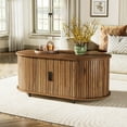 thumbnail image 1 of Tribesigns Oval Coffee Table, Modern Wood Center Table with Storage Shelf and Sliding Cabinet Door, Brown, 1 of 8