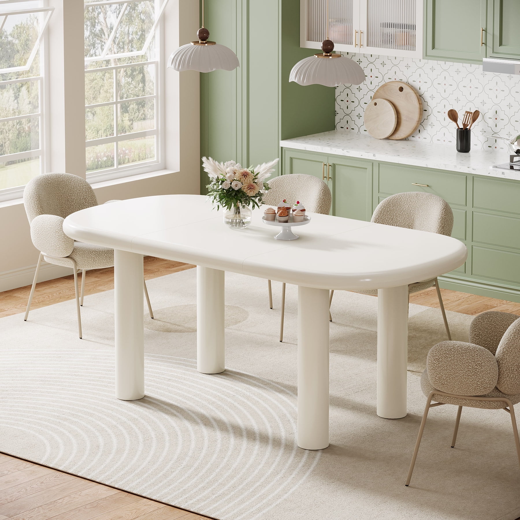 Tribesigns Oval Dining Table for 6, 63-Inch Modern Cream White Wood Kitchen Table with ...