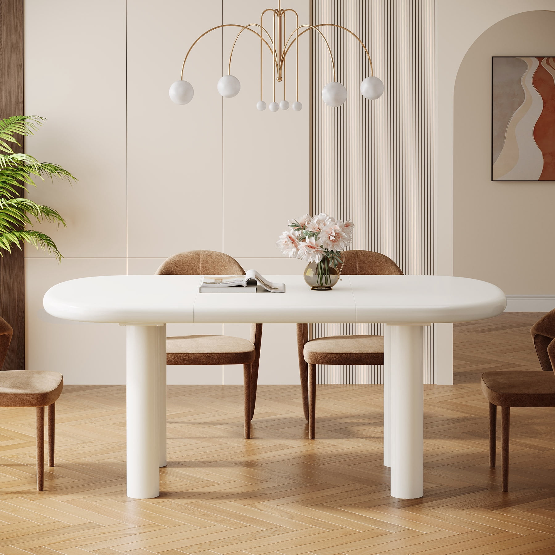 Tribesigns Oval Dining Table for 6 People, 63-Inch Modern Cream White ...