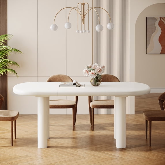 Tribesigns Oval Dining Table for 6 People, 63-Inch Modern Cream White Kitchen Table, Wood Dinner Table with Cylindrical Legs for Kitchen Dining Room
