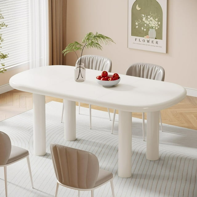 Tribesigns Oval Dining Table for 6 People, 63-Inch Modern Cream White Kitchen Table, Wood Dinner ...