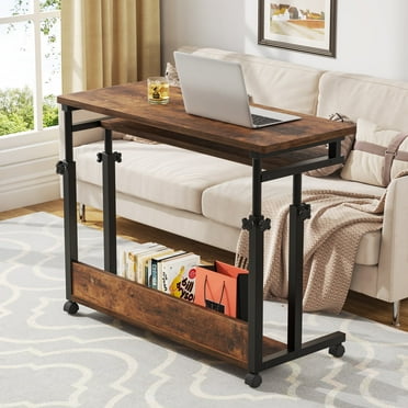 Tribesigns Portable Desk, Height Adjustable Mobile Laptop Table Small Standing Desk with Keyboard Tray on Wheels for Home Office, Brown