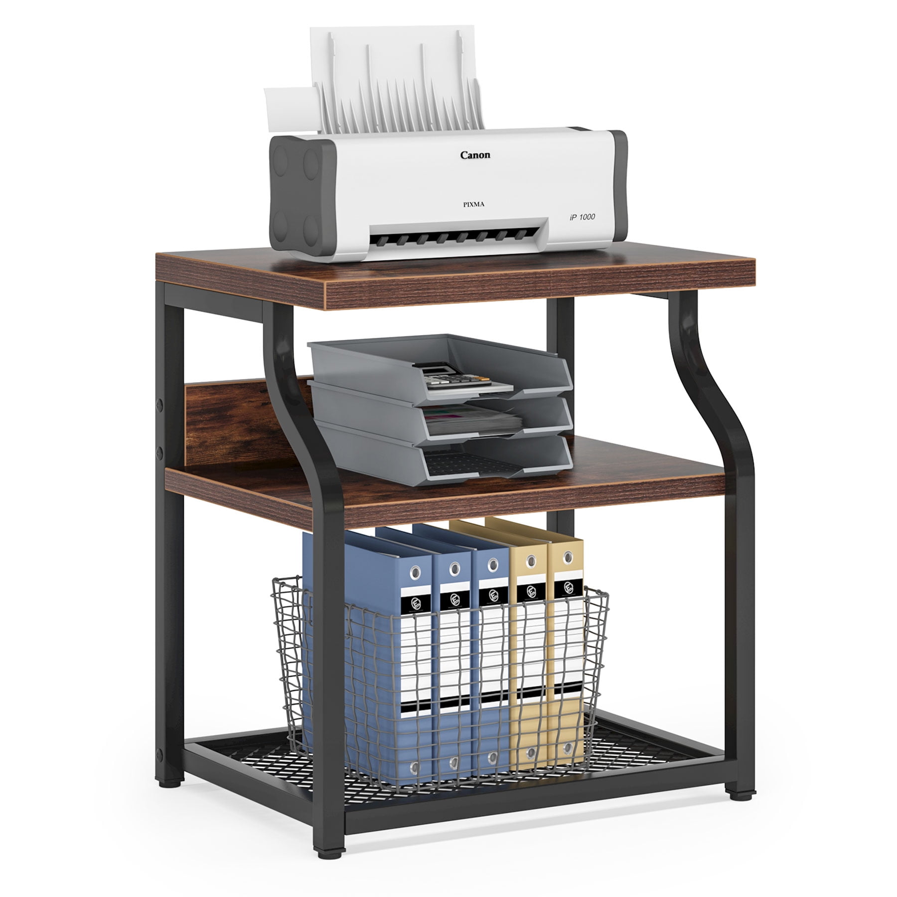 Tribesigns Printer Stand with Storage 3 shelf Home Printer Cart Desk Organizer Pinter Table under Desk Rustic Machine Stand small bookshelf for
