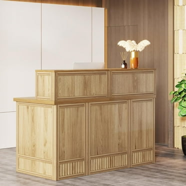 Tribesigns Reception Desk with Counter, 57-Inch Rustic Front Desk Receptionist Desk, Boho Welcome Desk Checkout Counter
