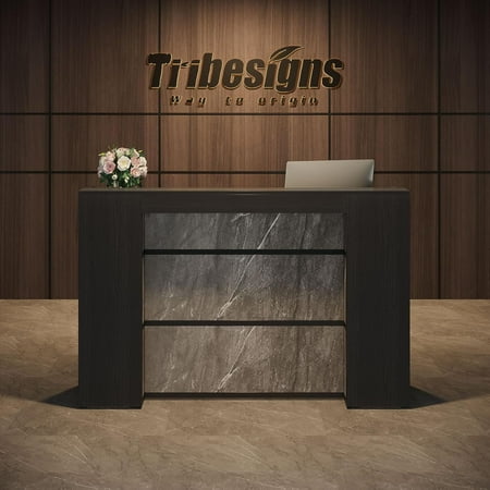 Tribesigns Reception Desk with LED Lights, 63 Inches Front Counter Desk for Checkout, Lobby