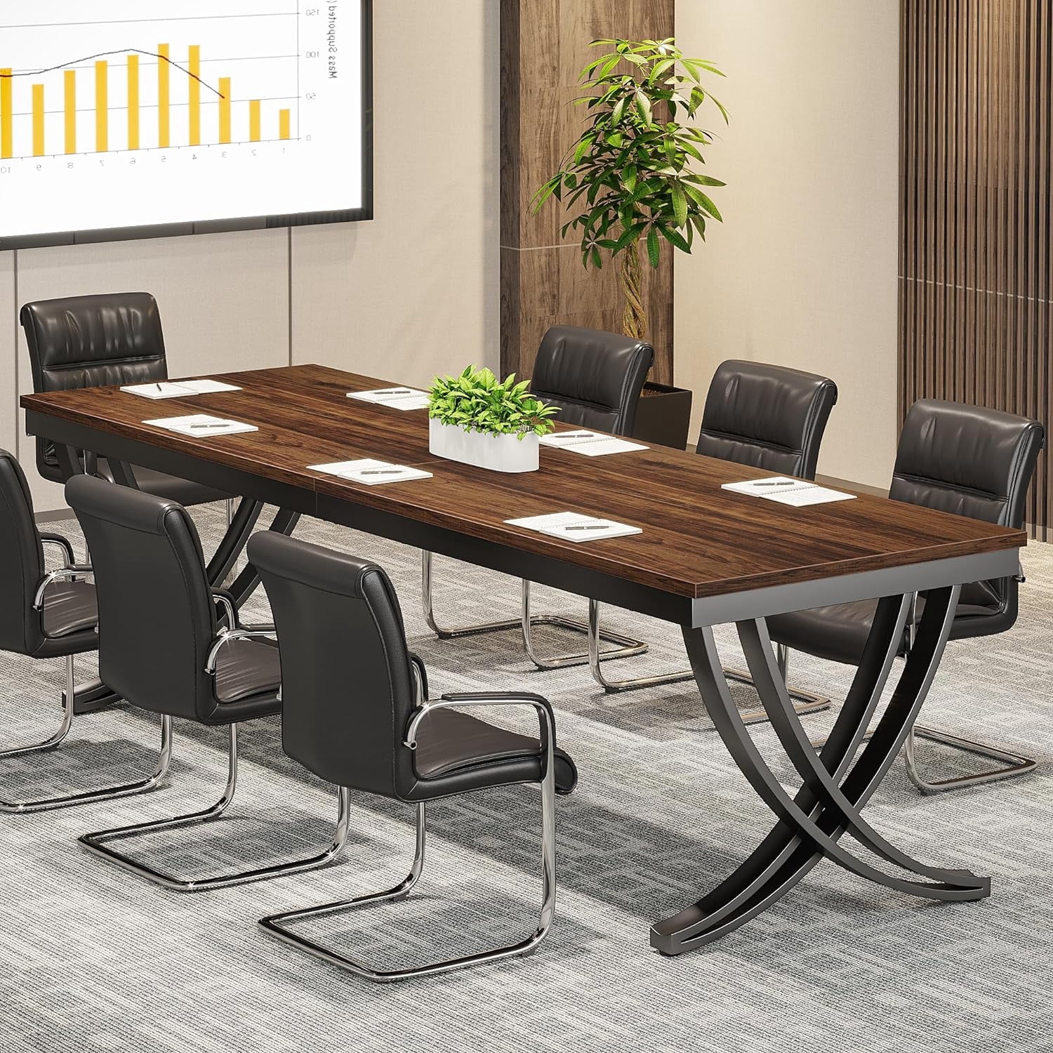 Finmind Rectangular Conference Table for 6-8 People, 78" Large Wood Seminar Table for Home Office