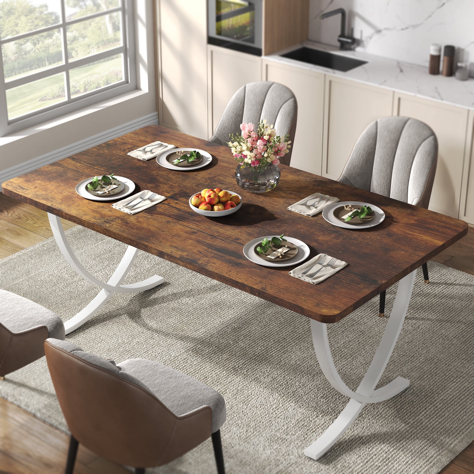 Tribesigns Rectangular Dining Table for 4 to 6, 63-Inch White and Gold ...