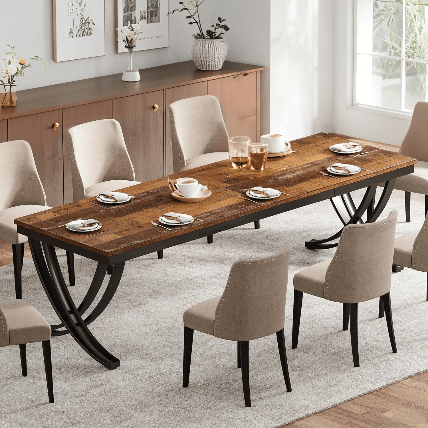 Tribesigns Rectangular Dining Table for 6-8, 78 inch Wood Farmhouse ...