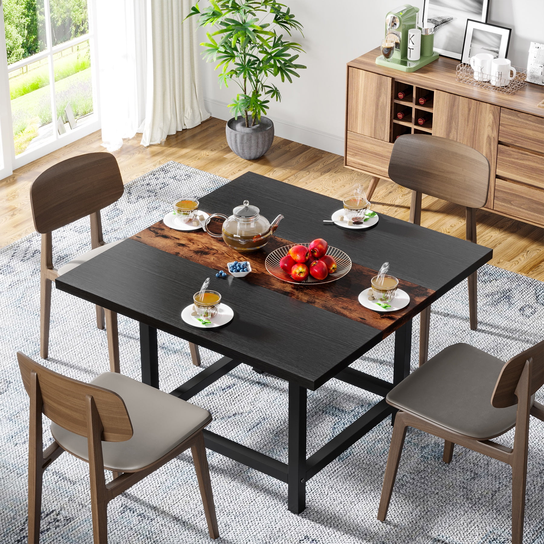 Tribesigns Retro Square Dining Kitchen Room Table for 4 People