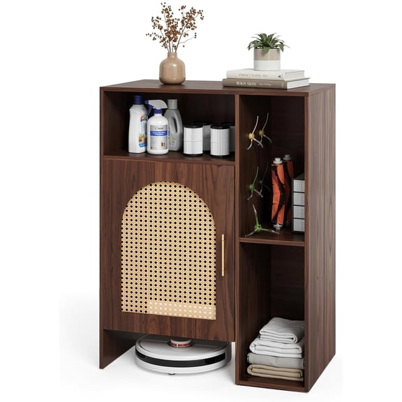 Tribesigns Robot Vacuum Storage Cabinet, Multi-Tier Farmhouse End Cabinet, Dark Brown