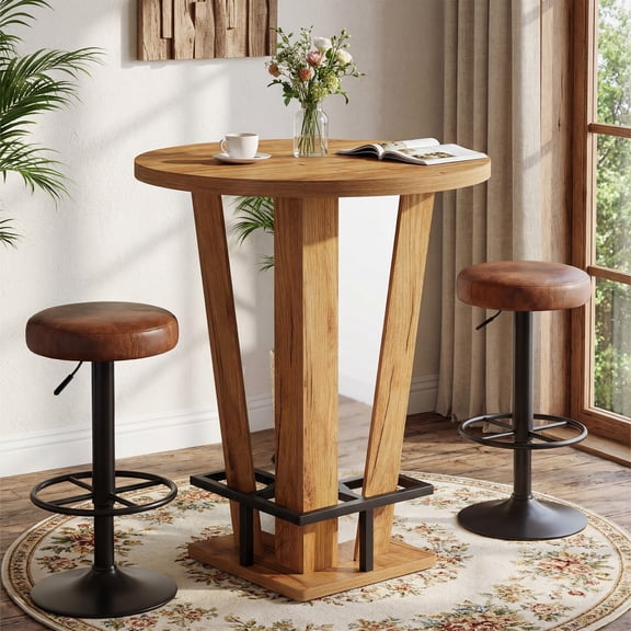 Tribesigns Round Bar Table, 39.4" H Circle High Top Pub Table with Metal Footrest for Small Spaces, Living Room, Kitchen, Bistro, Cafes