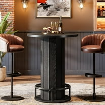 Tribesigns Round Bar Table, 39.4" H Wood Bistro Pub Table with Metal Ring