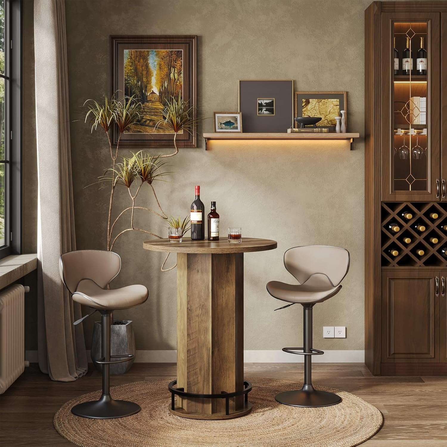 Tribesigns Round Bar Table, 39.4" H Wooden Bistro Pub Table with Round ...