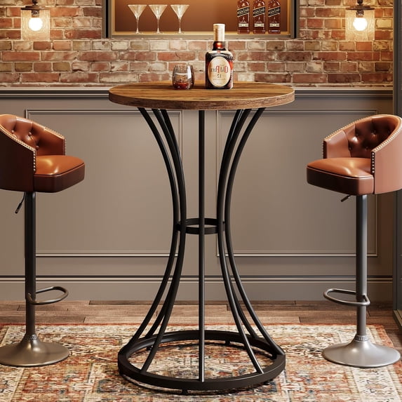 Tribesigns Round Bar Table for 2, 37.4" H Cocktail Table with Curved Metal Base, Coffee Pub Stand for Small Spaces, Living Room, Kitchen, or Party