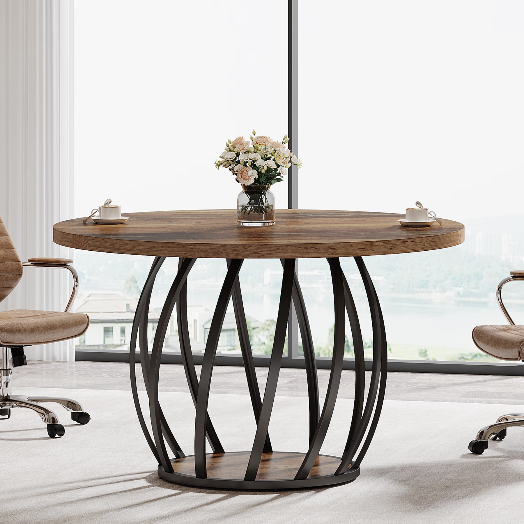 MDF Tabletop Metal Base Tribesigns 47-Inch Round Conference Table ...