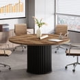 thumbnail image 1 of Tribesigns  Round Conference Table, 47-Inch Wooden Meeting Table for 4-6 People with Sturdy Metal Base for Conference Room, Black, 1 of 7