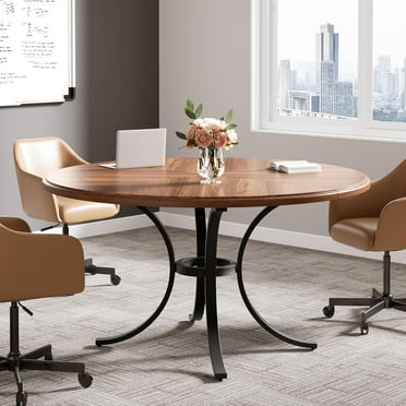 Tribesigns Round Conference Table, 47" Small Meeting Table with Wooden Texture Surface, Circle Business Seminar Table, Breakroom Table, Reception Negotiation for Office (Brown)