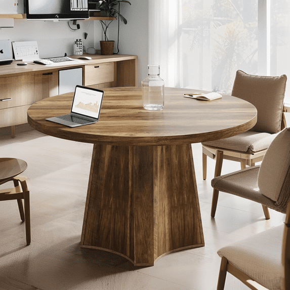 Tribesigns Round Conference Table for 4-6 People, 47-Inch Meeting Table with Thickened Tabletop for Conference Room, Seminar, Business