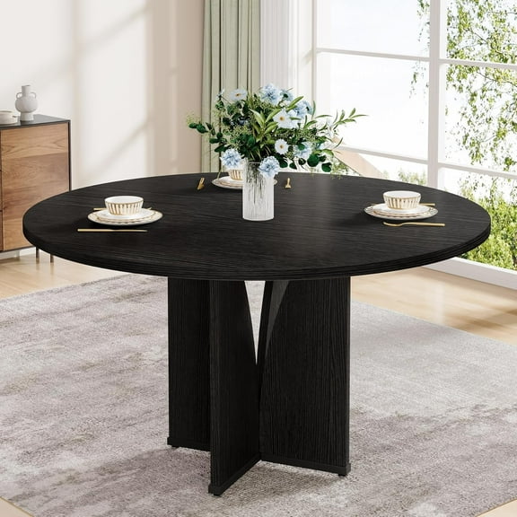 Finmind Round Dining Table, 39.37" Wood Kitchen Table for 4 People(Black)