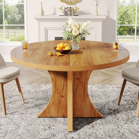 Tribesigns Round Dining Table for 4-6, 47.24-Inch Farmhouse Kitchen Table, Wood Dining Table with Pedestal Base, Small Dinner Table for Dining Room,Living Room, Small Space