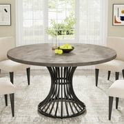 Tribesigns Round Dining Table for 4-6 People, 47-Inch Farmhouse Dinning Room Table Circle Kitchen Table, Industrial Dinner Table with Metal Base for Kitchen, Living Room