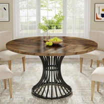 Tribesigns Round Dining Table for 4-6 People, 47-Inch Farmhouse Dinning Room Table Circle Kitchen Table, Industrial Dinner Table with Metal Base for Kitchen, Living Room
