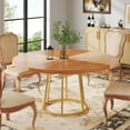 thumbnail image 1 of Finmind Round Dining Table for 4 People, 47 inch Kitchen Table Large Dinner Table with Circle Metal Base for Home Kitchen Dining Room Living Room, Light Brown & Gold, 1 of 5
