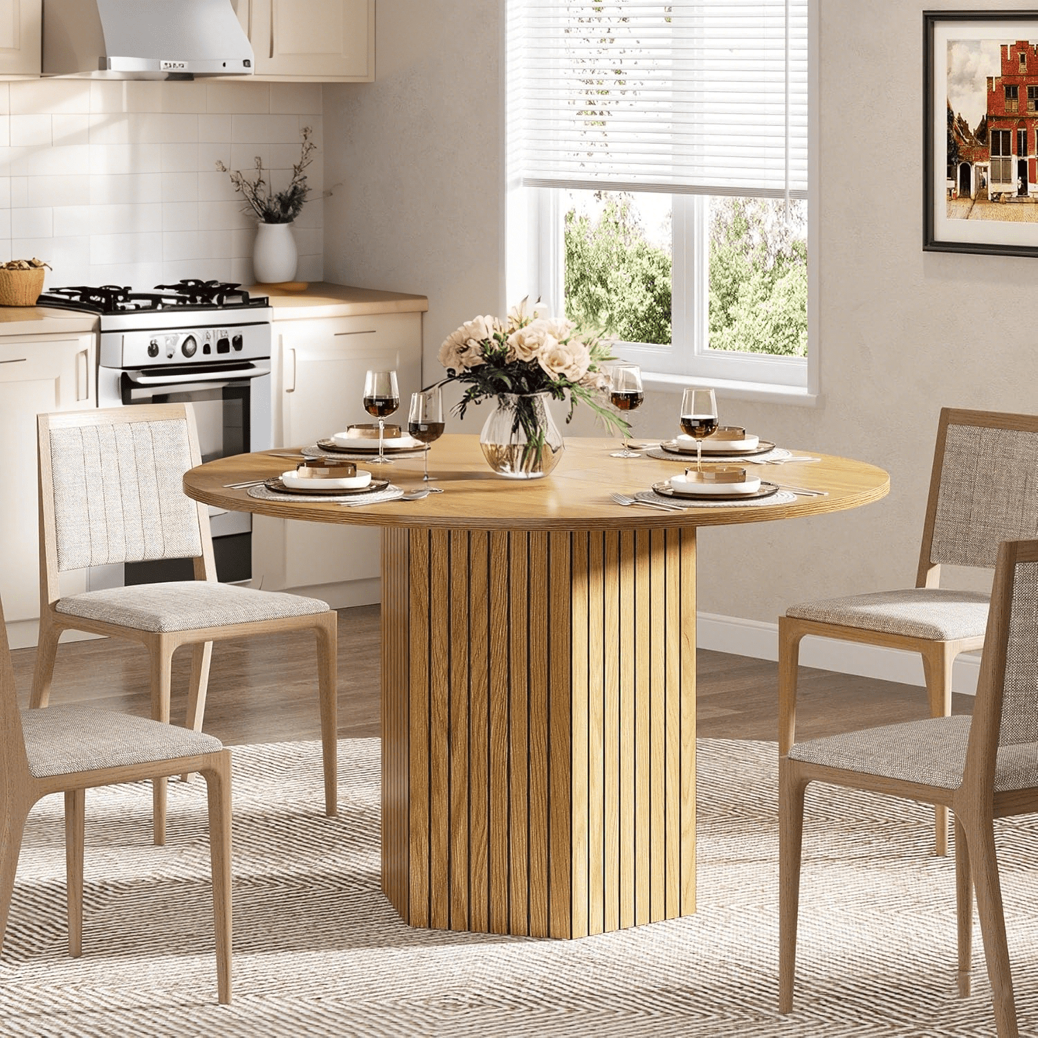 Tribesigns Round Dining Table, 47-Inch Wood Kitchen Table for 4-6 ...