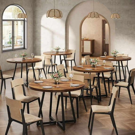 Tribesigns Round Dining Table Set of 2, 31.5" Industrial Dinner Table with Metal Base
