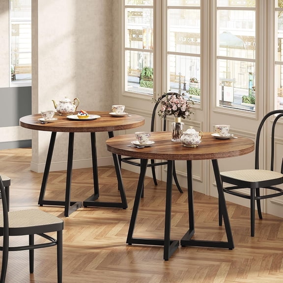 Tribesigns Round Dining Table Set of 2, 31.5" Industrial Dinner Table with Metal Base