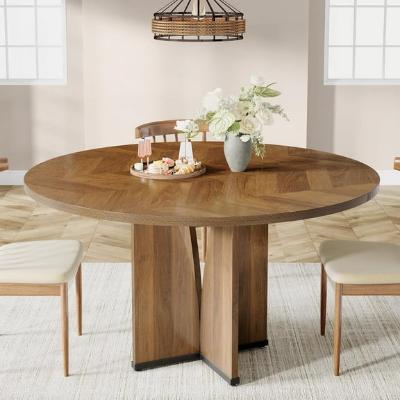 Tribesigns Round Dining Table Wood Kitchen Table 39.37" Dining Table for 4 People