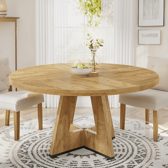 Tribesigns Round Dining Table Wood Kitchen Table for Dining Room, 47" Dinning Room Tables for 4 Adult, Farmhouse Dinner Table, Light Wood