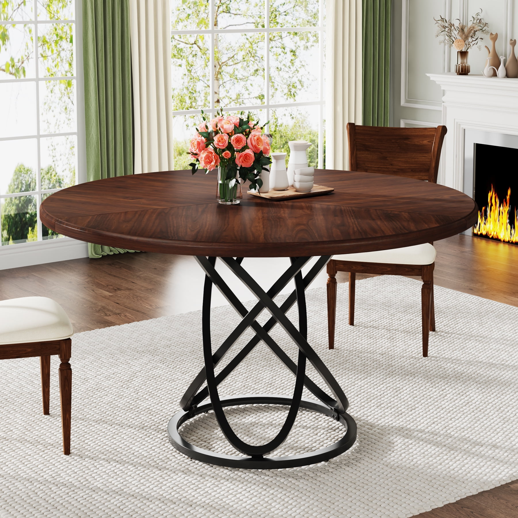 Tribesigns Round Dining Table for 4, 47 Inch Wood Dinner Table Circle