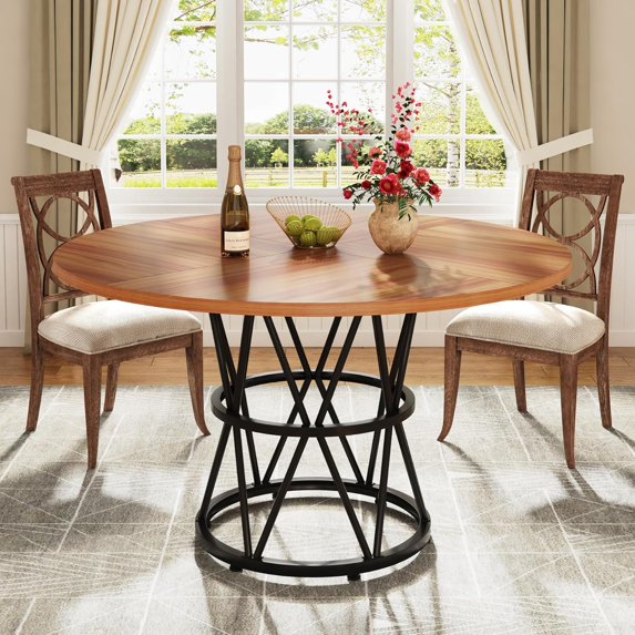 Tribesigns Round Dining Table for 4, 47 Inches Kitchen Table Circle Dinner Table, Wood Dining Room Table, Walnut