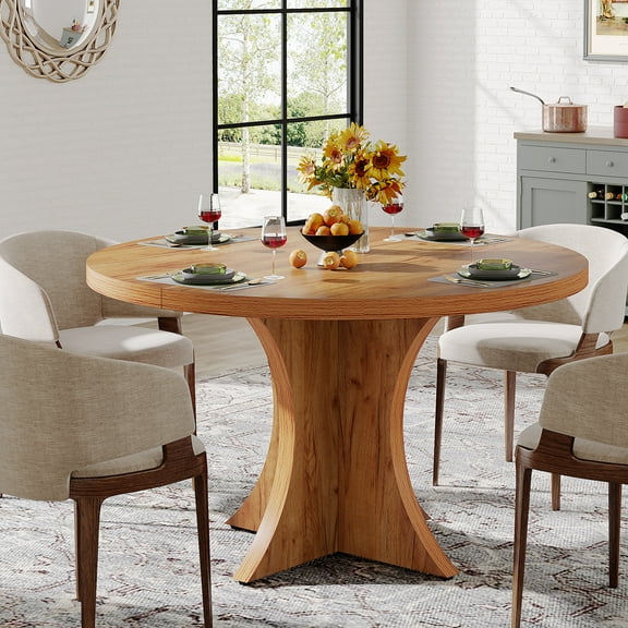 Tribesigns Round Dining Table for 4-6, 47.24-Inch Wood Dining Table with Pedestal Base