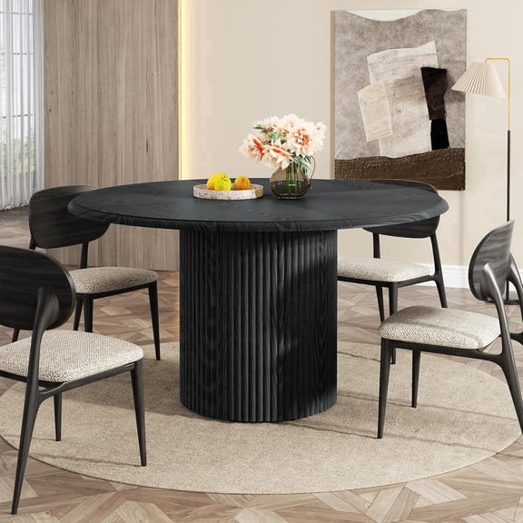 Tribesigns Round Dining Table for 4-6 , 47" Kitchen Desk, Black (Chairs Not Included)