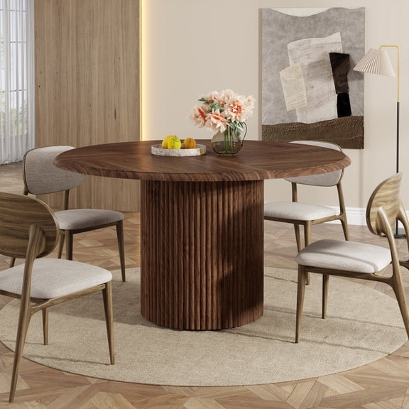 Tribesigns Round Dining Table for 4-6 , 47" Wooden Desk, Kitchen Table, Walnut(Chairs Not Included)