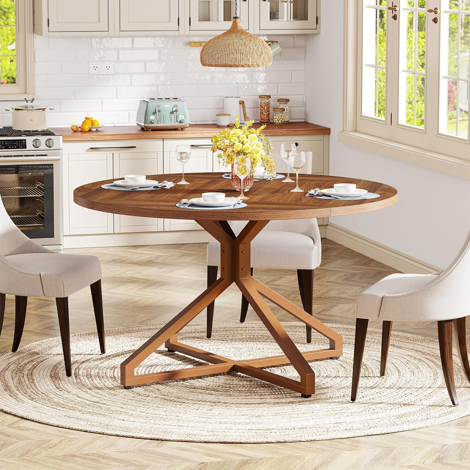 Tribesigns Round Dining Table for 46 People, 47.2 inch Circle Kitchen