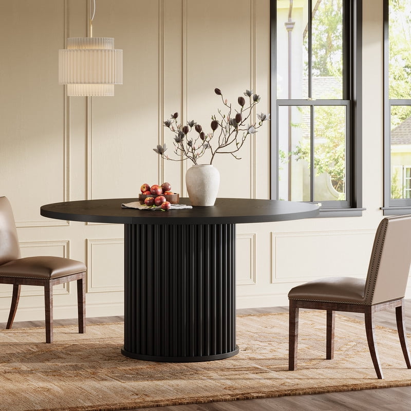 Tribesigns Round Dining Table for 4-6 People, 47.24-Inch Circle Wood Kitchen Table with Sturdy Fluted Metal Base, Modern Dining Room Furniture, Black