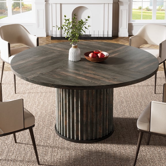 Tribesigns Round Dining Table for 4-6 People, 47.24-Inch Circle Wood Kitchen Table with Sturdy Fluted Metal Base, Modern Dining Room Furniture