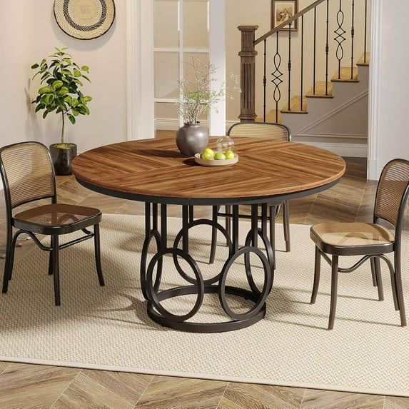 Tribesigns Round Dining Table for 4-6 People, 47-Inch Circle Kitchen Table Large Dining Room Table with Metal Base, Wood Dinner Table