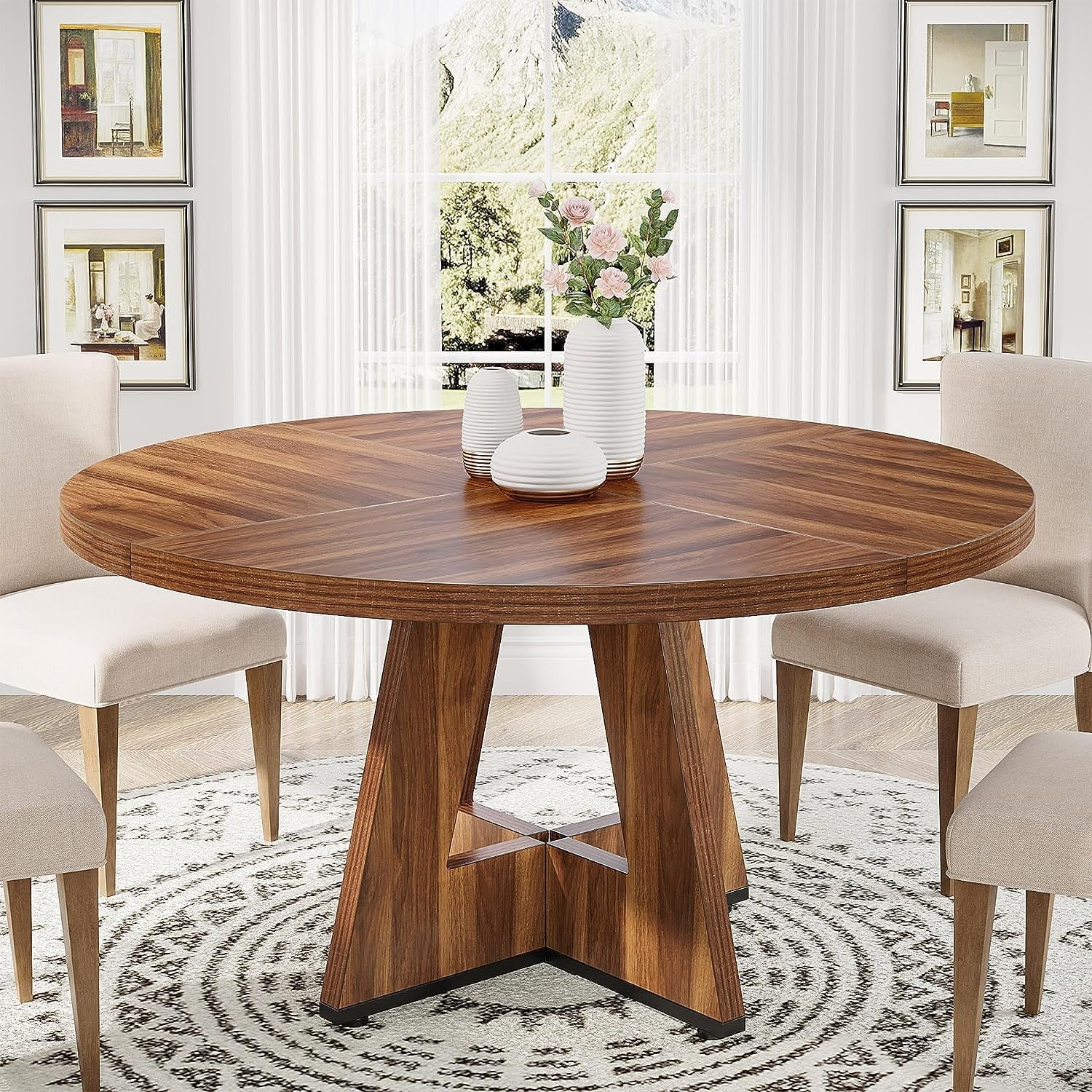 Tribesigns Wooden Style Circular Dining Table for 4, 47 Inch Brown ...