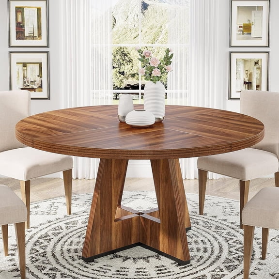 Tribesigns Round Dining Table for 4, Brown Kitchen Table 47 Inch Farmhouse Wood Kitchen Dinning Table for Kitchen Living Room