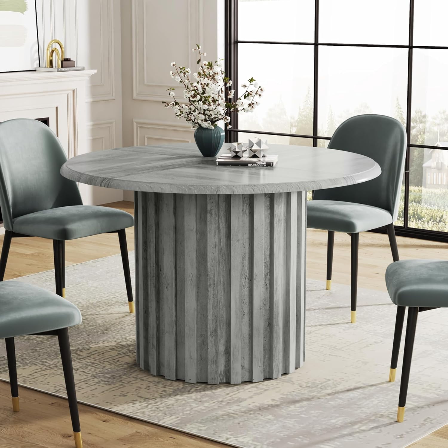 Tribesigns Round Dining Table for 4, Modern Kitchen Table with Metal ...