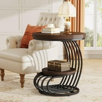Tribesigns Round End Side Table, Side Table with 2 Tiers Storage Shelves, Vintage End Table for Living Room