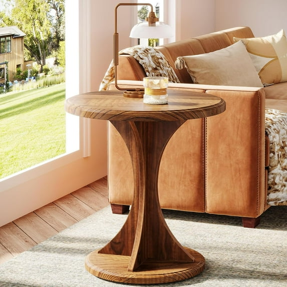 Tribesigns Round End Side Table, Wood Small Sofa Chair Side Table for Living Room