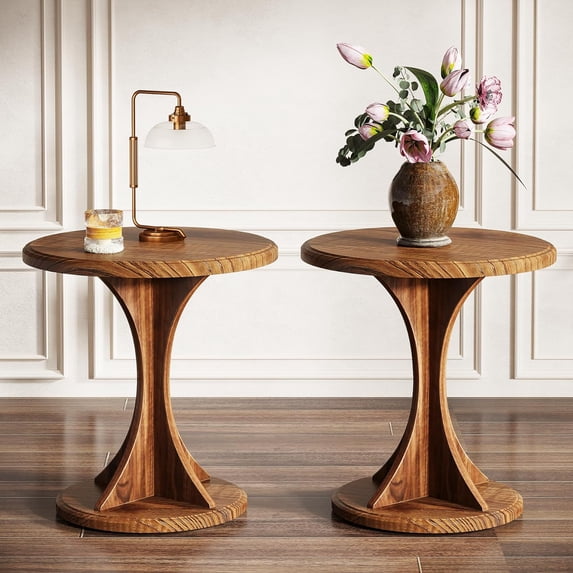 Tribesigns Round End Side Table, Wood Small Sofa Chair Side Table for Living Room
