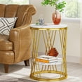 Tribesigns Round End Table, 2Tier Modern White Gold Side Table with