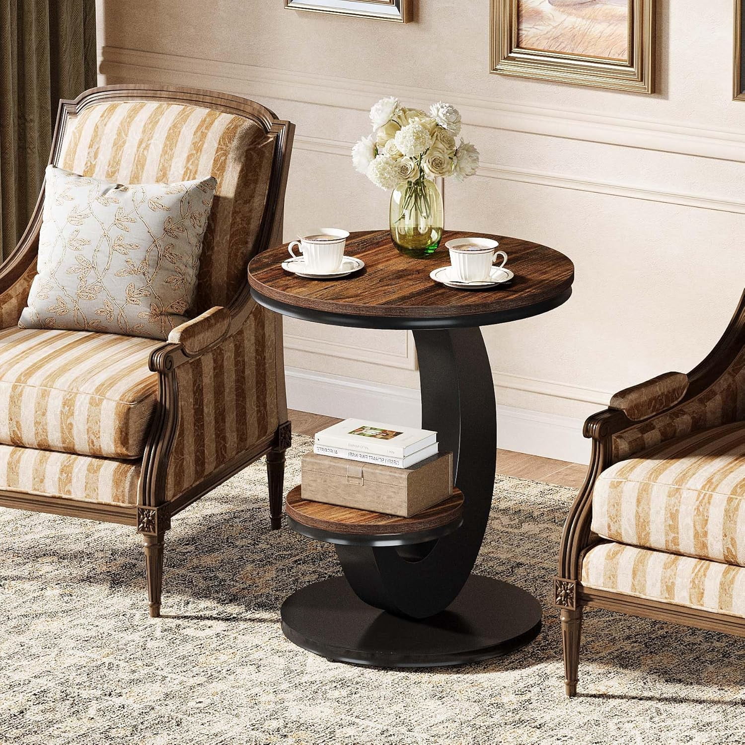 Tribesigns Round End Table, 2 Tiers Side Table with Storage Shelf, Sofa ...
